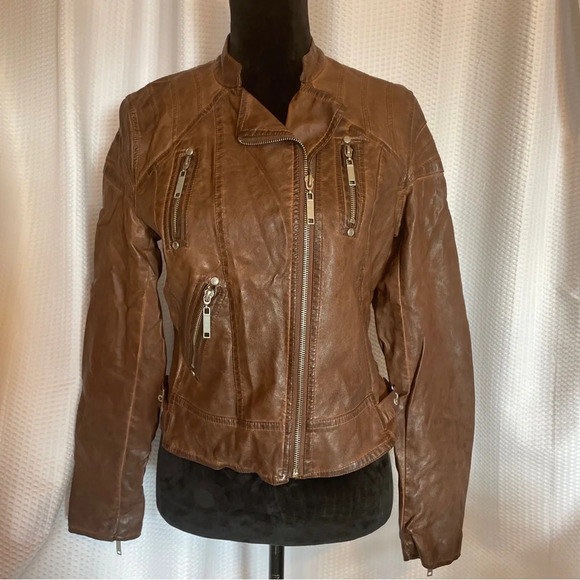 J2 Faux Brown Leather Jacket Size Medium - Picture 1 of 8
